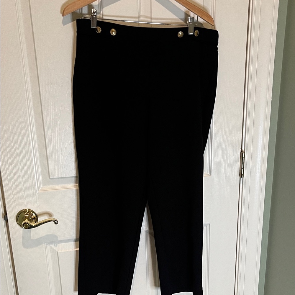 Michael Kors Black wide crop  Leg Ponte Pants with Gold-Tone Buttons